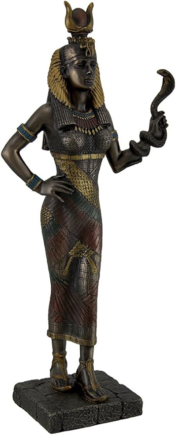 树脂雕像埃及长绒女神 hathor 手持的眼镜蛇雕像10.2 x 27.9 x 6.